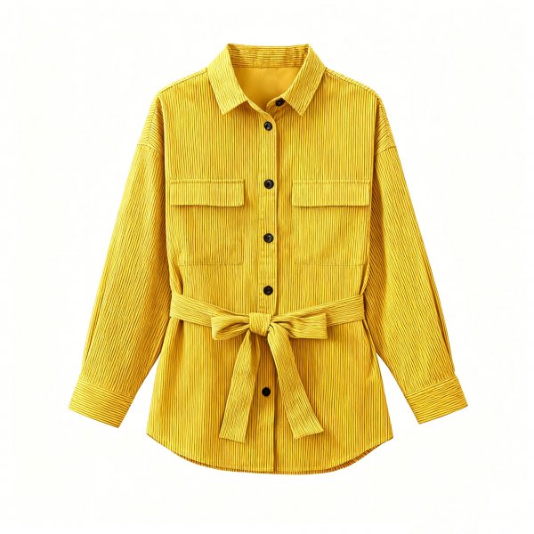 Women's Yellow Striped Belted Shirt