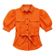 Orange Polka Dot Puff-Sleeve Belted Shirt