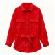 Women's Red Belted Shirt with Subtle Letter Print