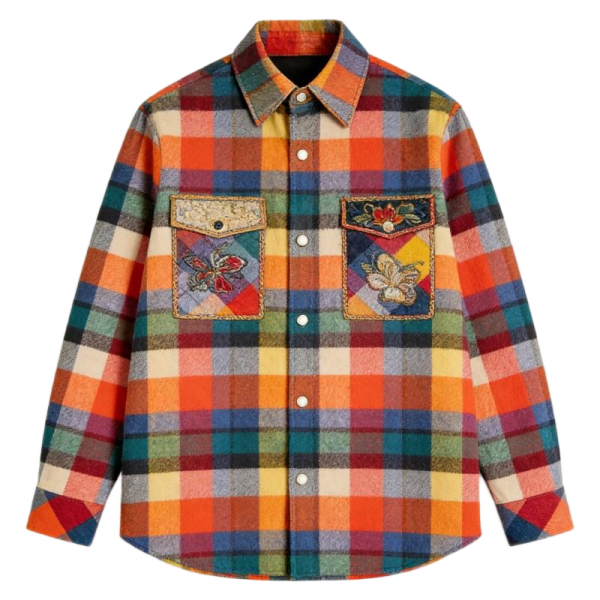 Multicolor Plaid Embroidered Shirt