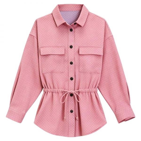 Pink Polka Dot Drawstring-Waist Shirt