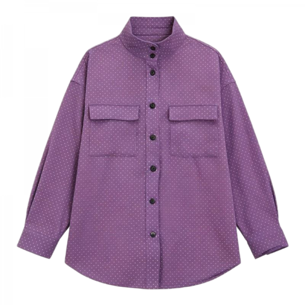 Purple Polka Dot Stand-Collar Shirt
