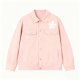 Women's Pink Denim Jacket with Large Cherry Blossom Embroidery