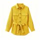 Women's Yellow Striped Belted Shirt